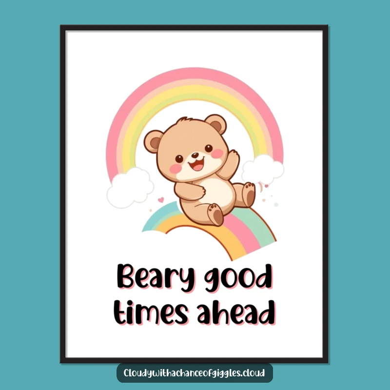 Free Printable Bear Cub Wall Art: Rainbow Ride! Hilarious Downloadable Art for a Joyful Space.
