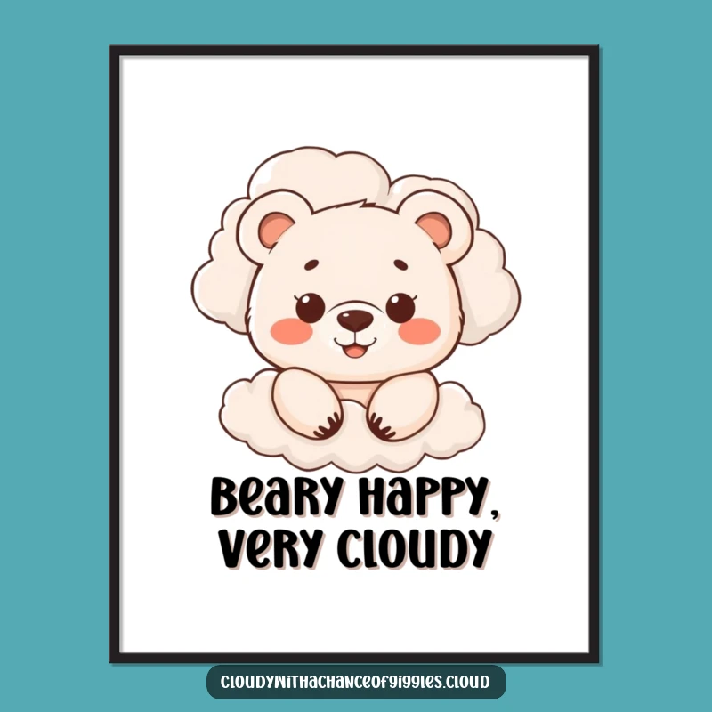 Free Printable Wall Art: Bear Cub Peeking from Clouds Downloadable