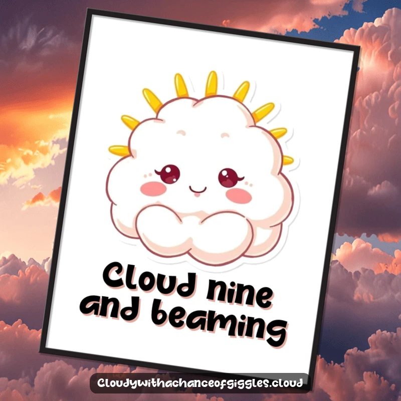 Cheerful Free Printable Wall Art: A fluffy cloud character with a wide sunshine smile, radiating warmth and happiness.