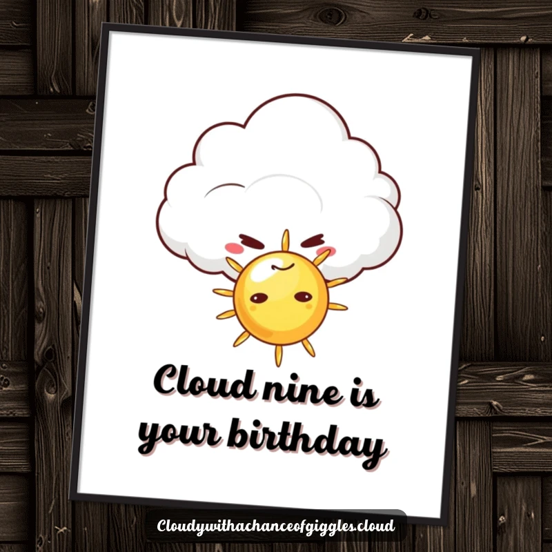 Funny Free Printable Wall Art: Mischievous cloud playfully hiding behind tiny smiling sun, humorous downloadable decor.