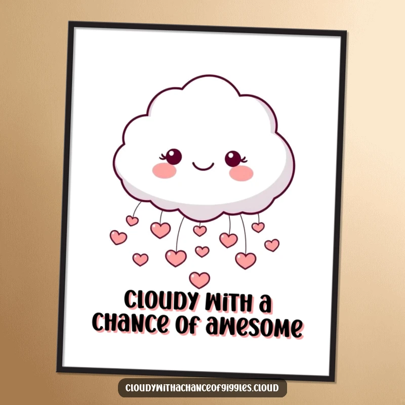 Funny Free Printable Wall Art: A joyful, fluffy cloud happily raining miniature hearts, bringing sweetness to any room.