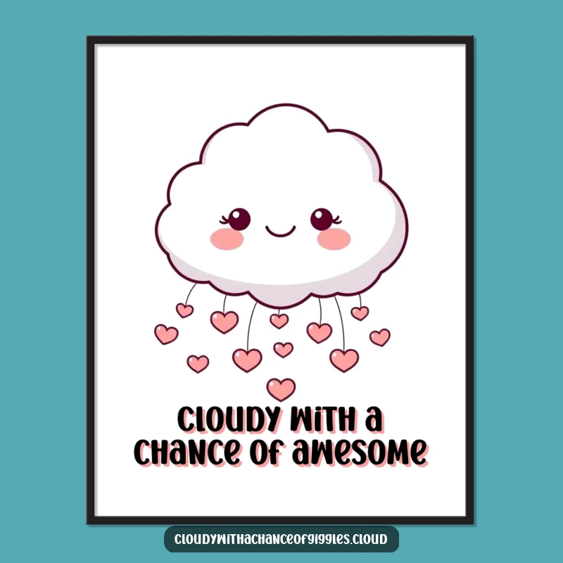 Funny Free Printable Wall Art: Happy Cloud Raining Hearts Downloadable Decor