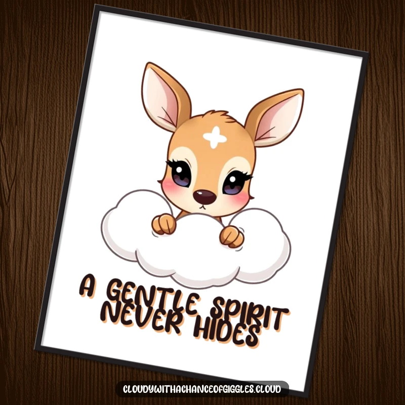 Funny Free Printable Wall Art: A shy deer with wide, curious eyes peeks from behind a soft cloud.
