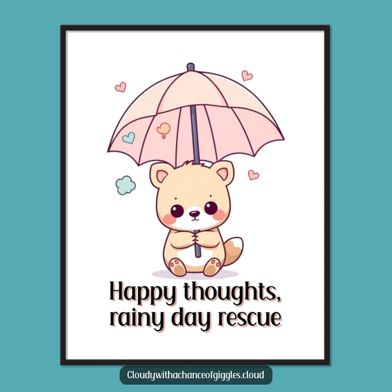 Free Printable Wall Art: Happy Thoughts Umbrella Animal Art - Downloadable Whimsical Decor!