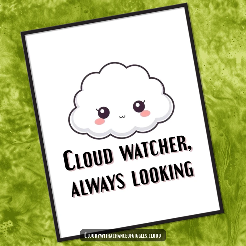 Funny Free Printable Wall Art: A small cloud with big eyes peeking out from behind a much larger cloud.