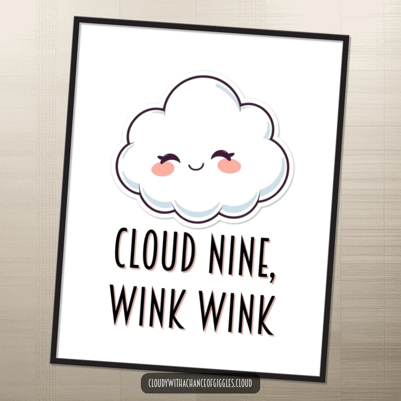 Funny Free Printable Wall Art: Adorable Winking Cloud Character with a Friendly Smile, Bringing Joyful Vibes to Your Space!