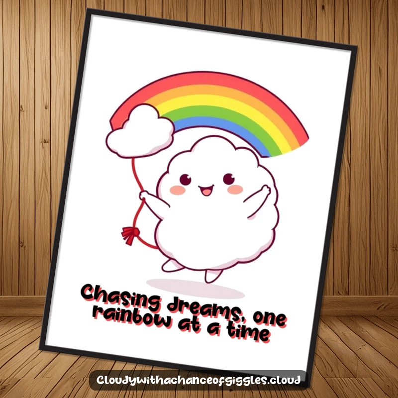 Funny Free Printable Wall Art: A cute cloud character has endless fun tossing a rainbow like a jump rope.