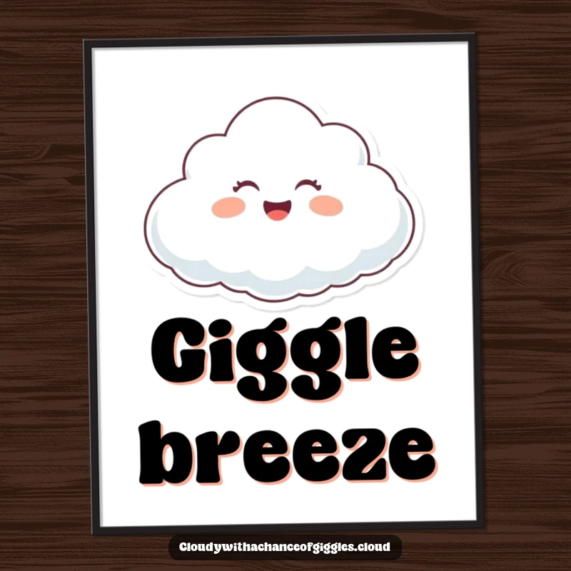 Funny Free Printable Wall Art: A happy cloud character giggling contentedly while floating on a gentle breeze, bringing calm.
