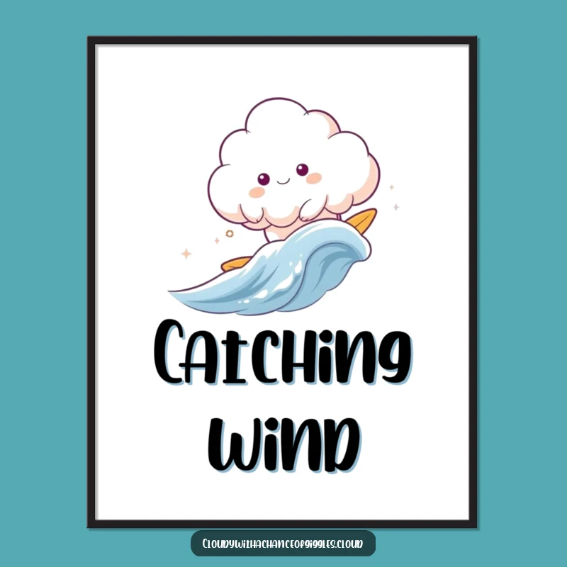 Funny Free Printable Wall Art: Surfing Cloud Animal - Downloadable Decor