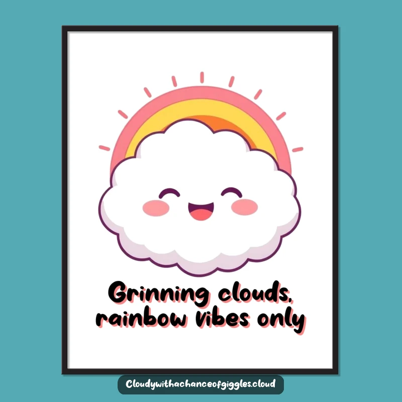 Free Printable Wall Art: Grinning Cloud Rainbow Art - Joyful Downloadable Decor for Smiles!