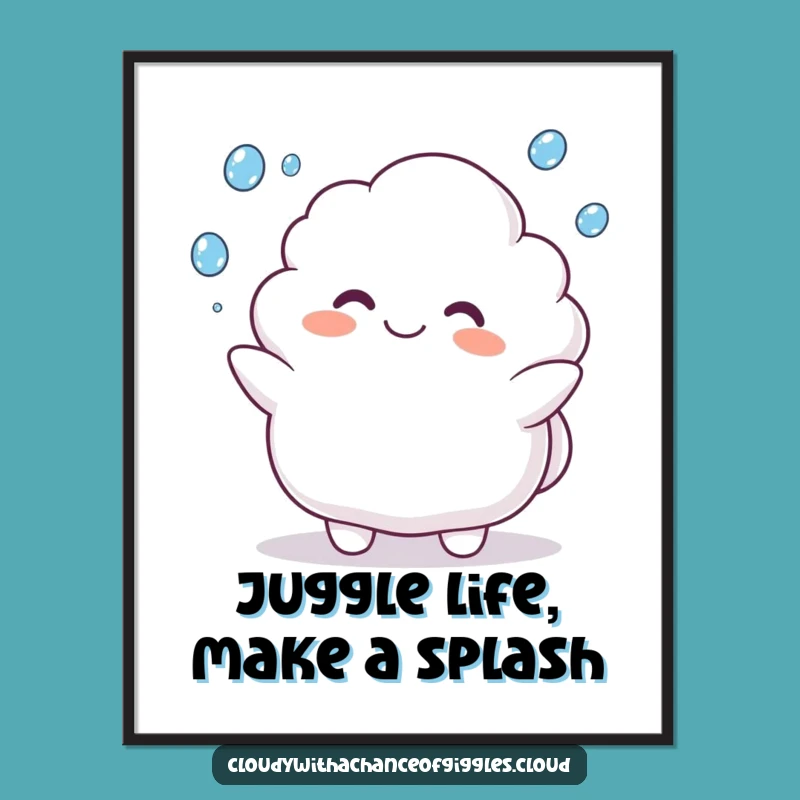 Funny Free Printable Wall Art: Cloud Character Juggling Raindrops