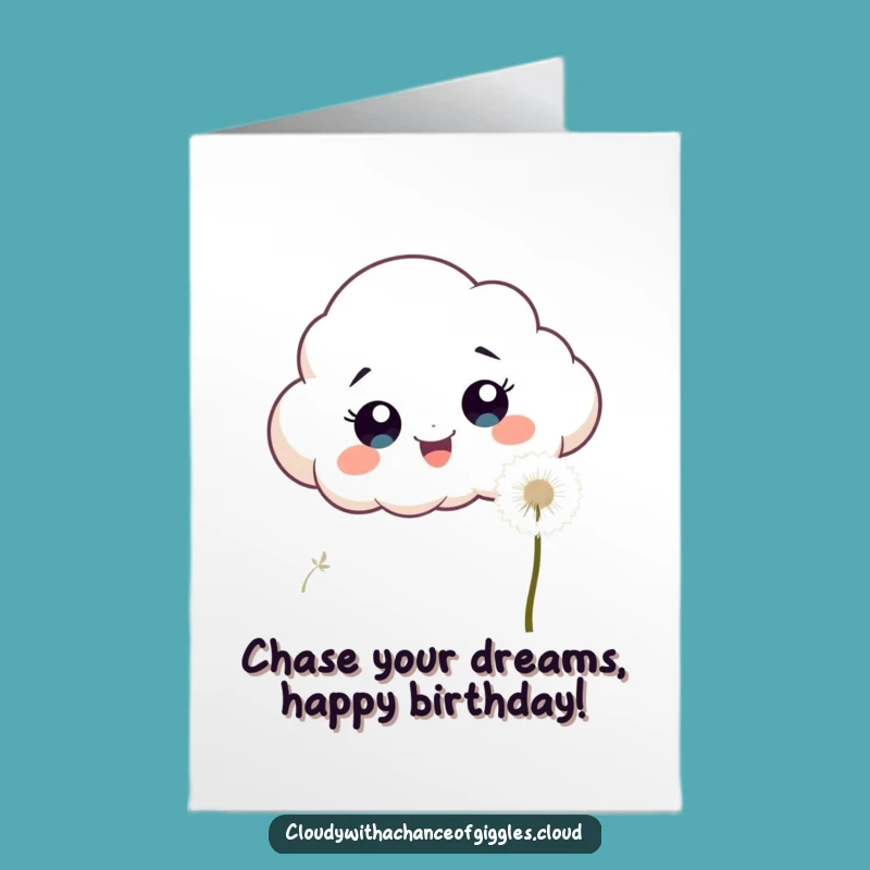 Free Printable Birthday Card: Excited Cloud Chasing Dandelion Wish