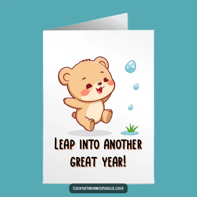 Free Printable Birthday Card: Bear Cub's Joyful Leap! A Fun Downloadable Gift.