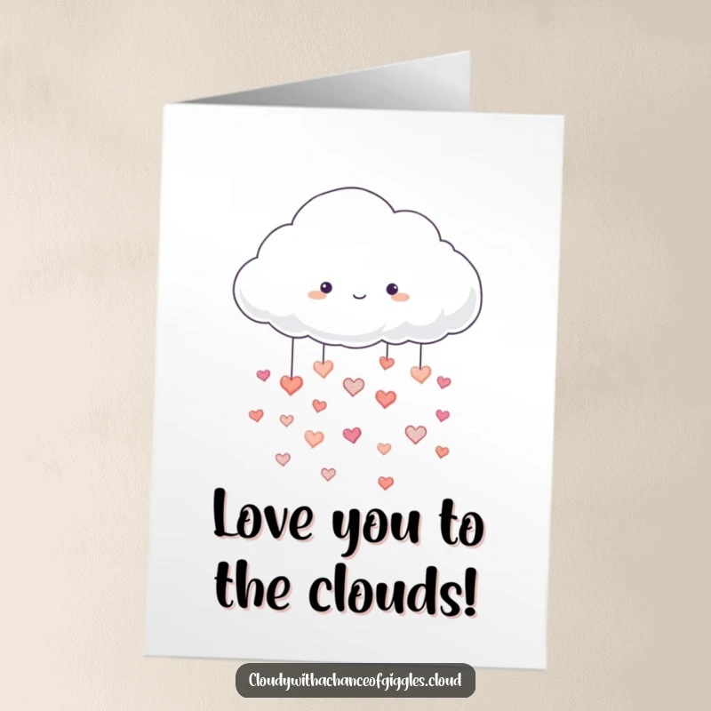 Funny Free Printable Birthday Card: A fluffy cloud showers tiny, happy hearts, celebrating a birthday with love.