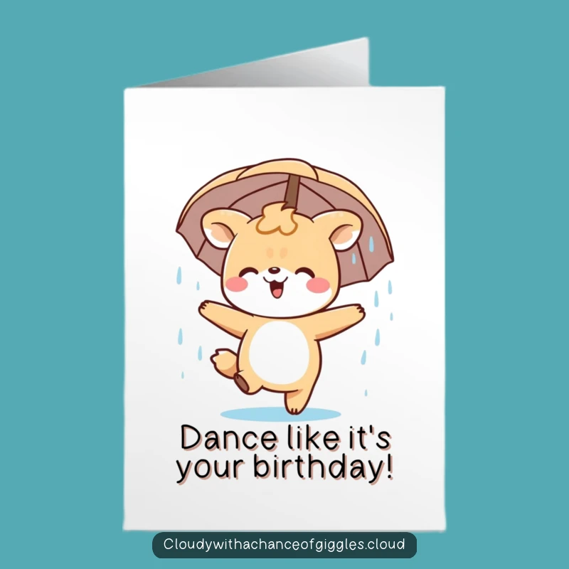 Free Printable Birthday Card: Dancing Animal Celebrates Rain - Joyful Downloadable