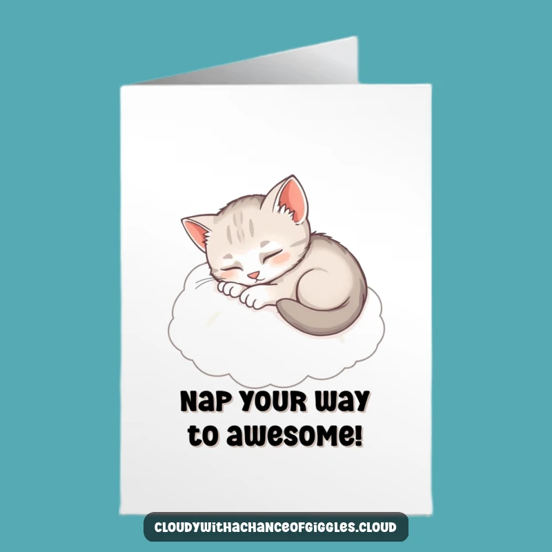 Free Printable Birthday Card: Sleepy Kitten Cloud Nap! A Cozy Downloadable Gift.