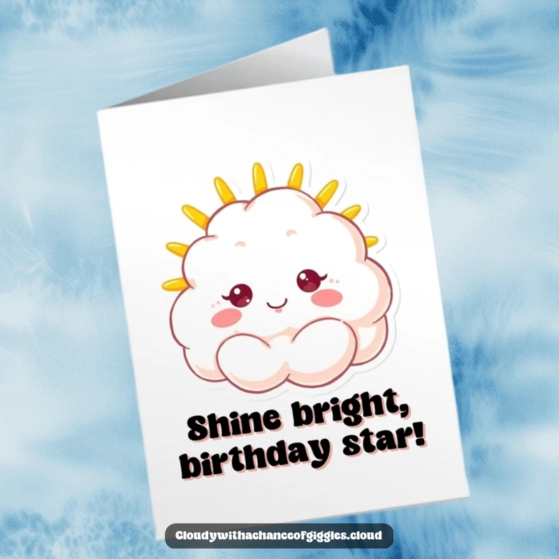 Funny Free Printable Birthday Card: A fluffy cloud character with a beaming sunshine face, spreading birthday joy.