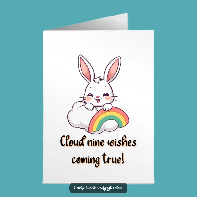 Free Printable Bunny Birthday Card: Funny Rainbow Cloud Character Downloadable Gift