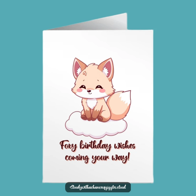 Free Printable Fox Birthday Card: Happy Cloud Fox, Funny Downloadable Gift for Friends & Family