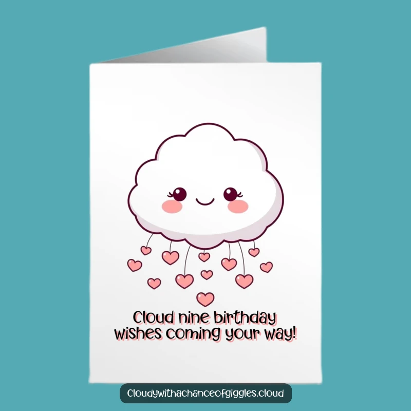 Funny Free Printable Birthday Card: Happy Cloud Raining Hearts Downloadable Gift
