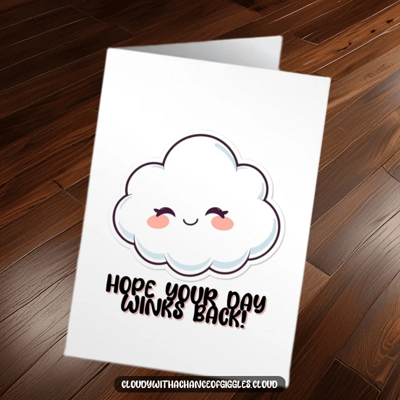 Funny Free Printable Birthday Card: Whimsical Cloud Character Winking Playfully with a Friendly Smile, Sending Birthday Greetings!