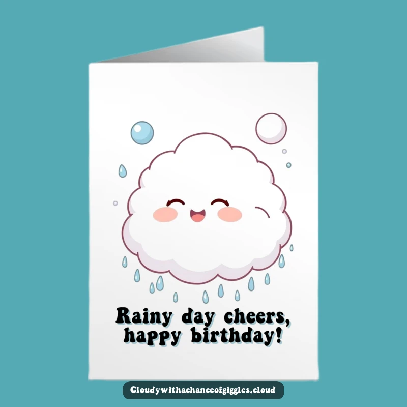 Free Printable Birthday Card: Giggling Cloud Child Bouncing Raindrops