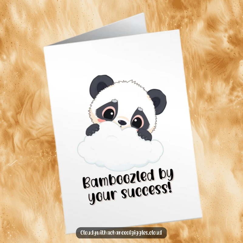 Funny Free Printable Congratulations Card with a wide-eyed panda cub peering from a cloud.