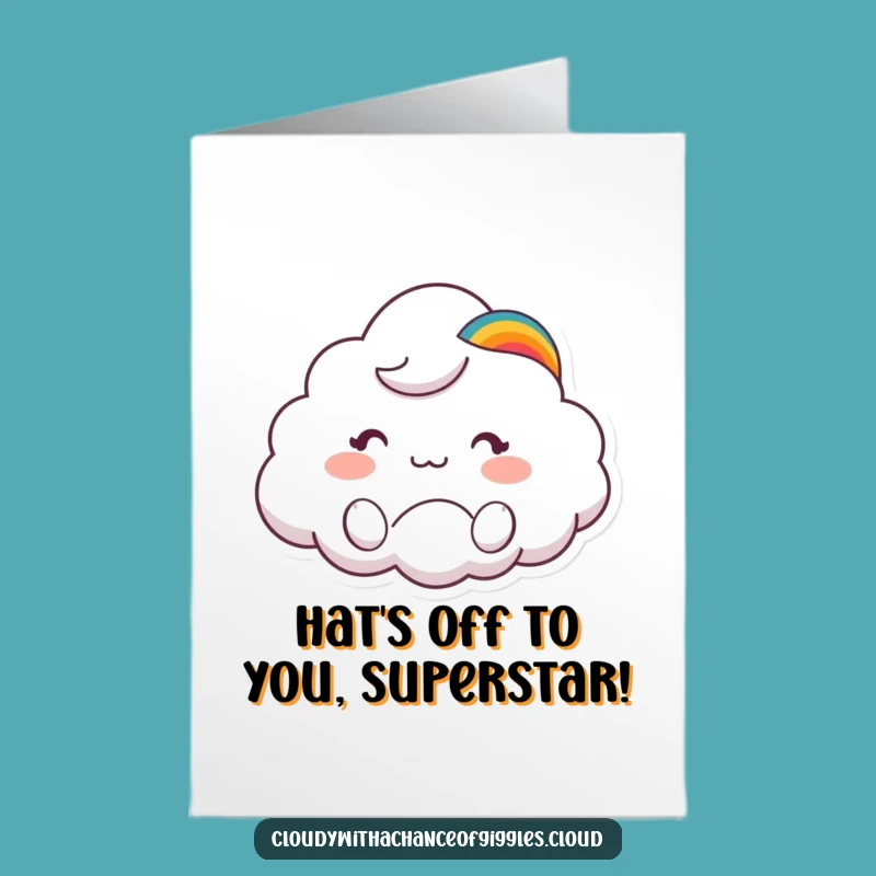 Congrats Free Printable Card: Cheerful Cloud Animal with Rainbow Hat