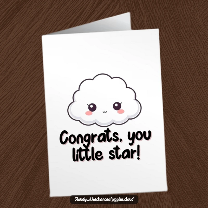 Funny Free Printable Congratulations Card: A small cloud with big eyes peeking shyly from behind a larger cloud.