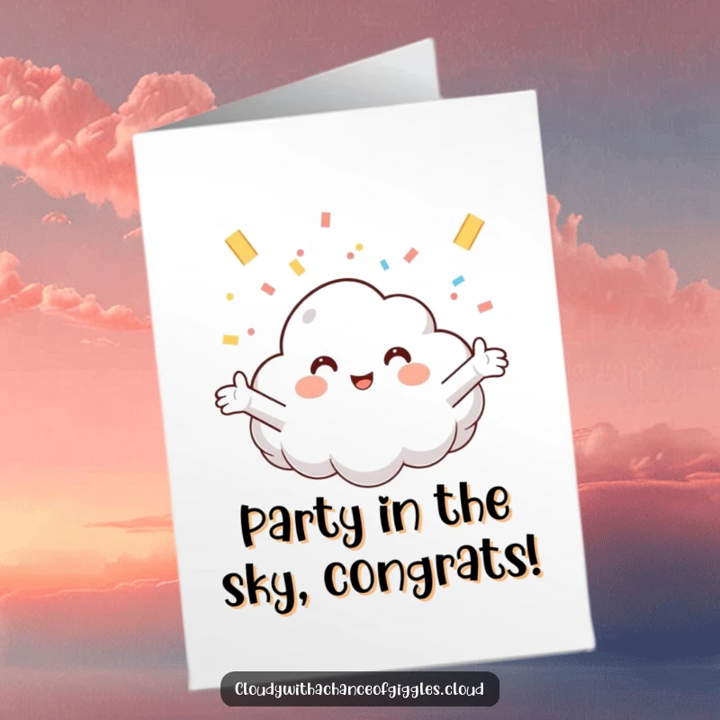 Funny Free Printable Congratulations Card: Joyful cloud arms wide open, catching a shower of confetti.