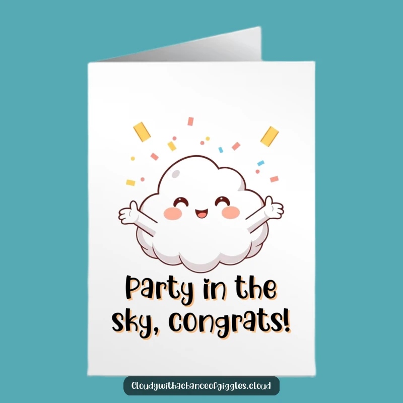 Free Printable Congrats Card: Funny Cloud Celebrating with Confetti, Easy Downloadable Gift!