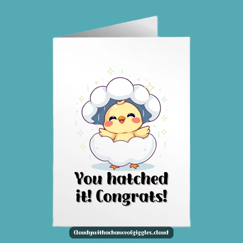 Free Printable Giggling Chick Congrats Card: Funny Downloadable Splashes of Joy for New Beginnings