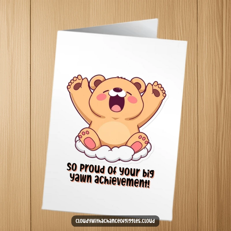 Funny Free Printable Congrats Card: A bear cloud yawns, stretching its arms, offering a relaxed congrats.