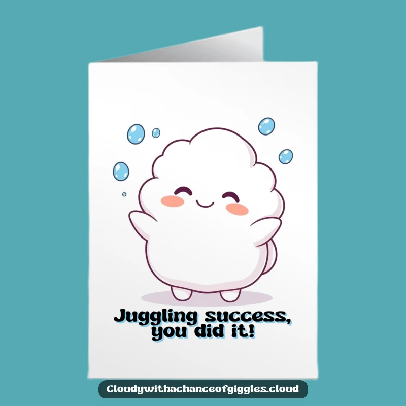 Congrats Free Printable Card: Cloud Animal Juggling Rain for Success