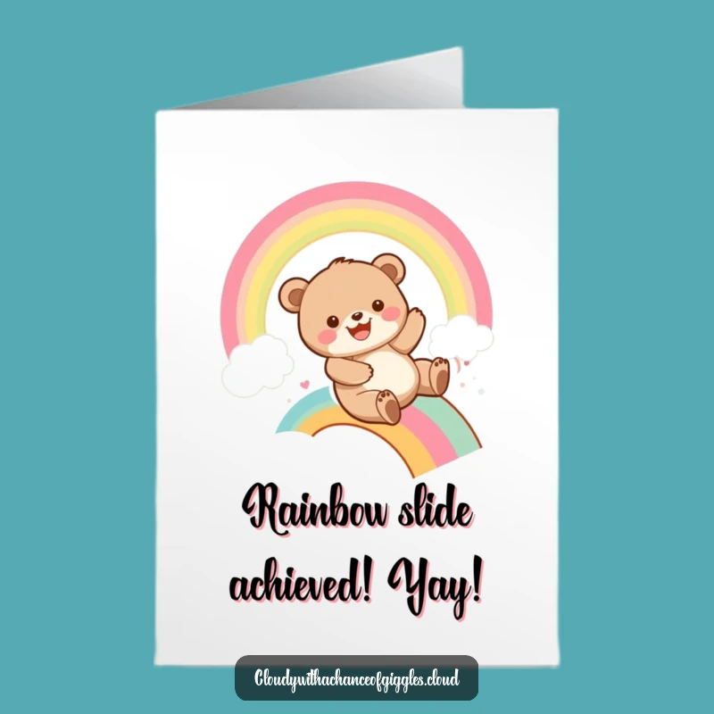 Free Printable Bear Cub Congrats Card: Rainbow Slide! The Ultimate Funny Downloadable Gift for Winners.