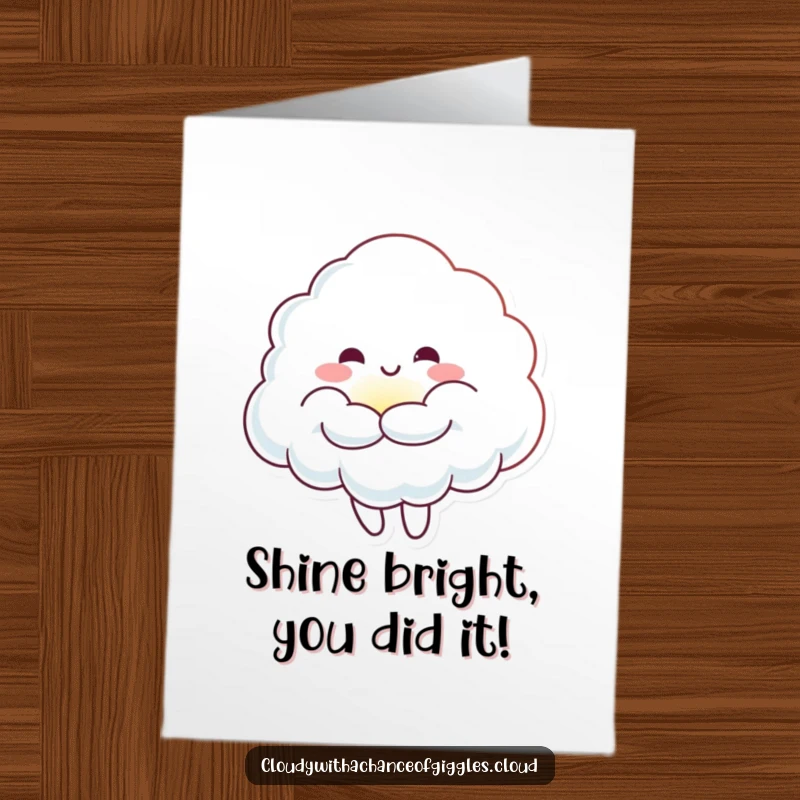 Funny Free Printable Congratulations Card: A happy cloud character gives a warm hug to a tiny sunbeam.