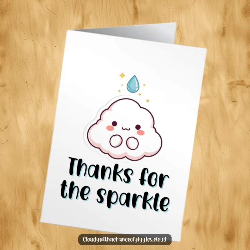 Funny Free Printable Thank You Card: Tiny cloud animal with sparkles bursting from a raindrop, expressing thanks.