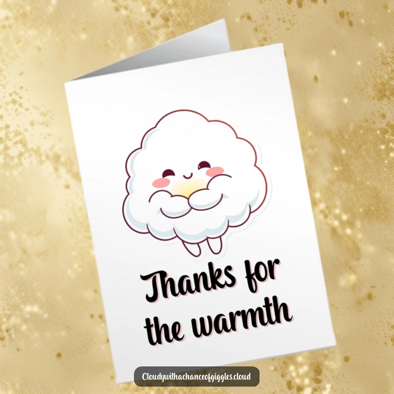Funny Free Printable Thank You Card: A smiling cloud character affectionately hugging a bright little sunbeam.