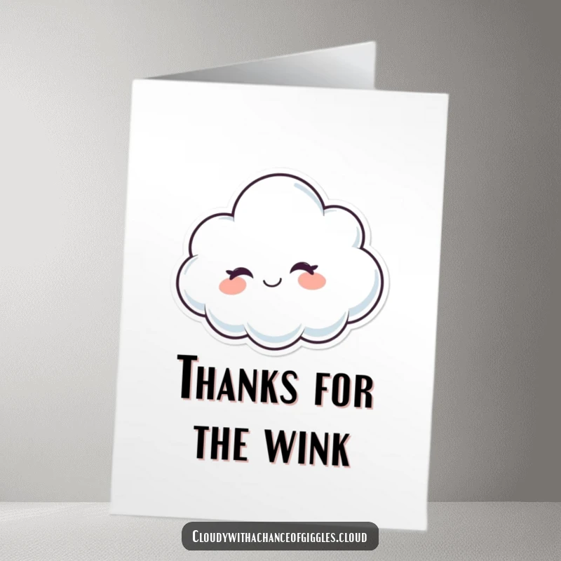 Funny Free Printable Thank You Card: Cute Cloud Character Winking with a Warm Smile, Expressing Sincere Gratitude!