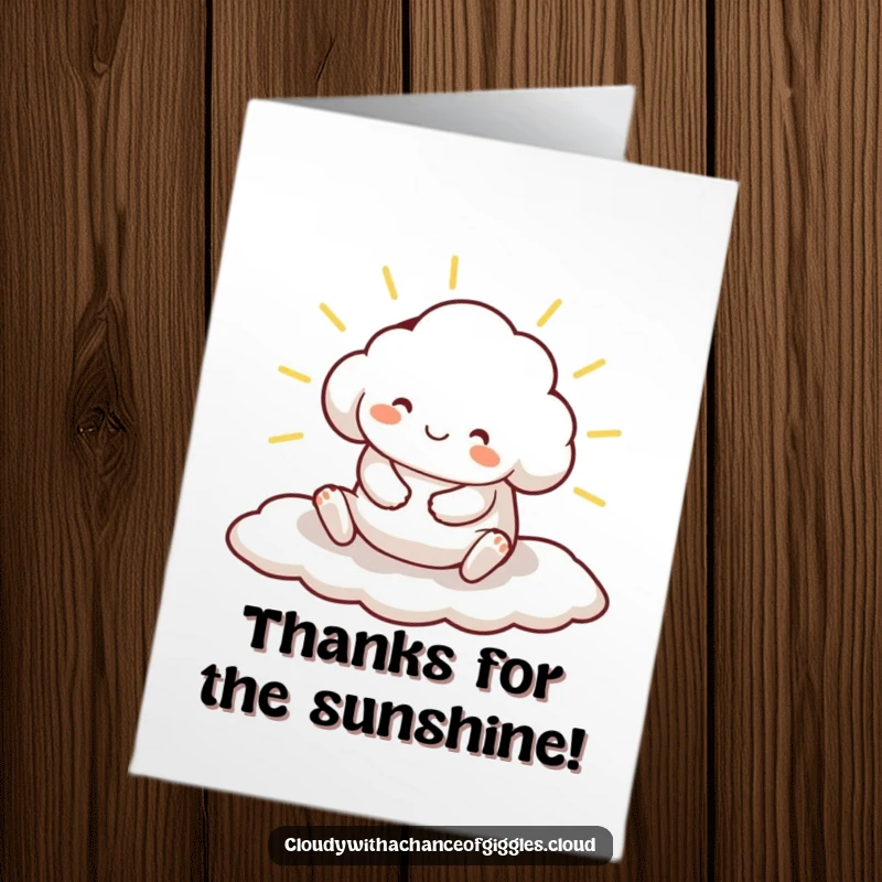 Funny Free Printable Thank You Card: Cloud animal basks in a sunbeam, conveying heartfelt thanks with a peaceful stretch.