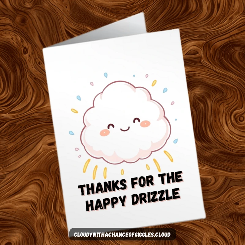 Funny Free Printable Thank You Card: Fluffy cloud sprinkling rainbow raindrops, perfect DIY thanks.