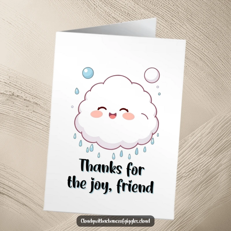 Funny Free Printable Thank You Card: A cloud child giggling while bouncing a raindrop, a whimsical thank you.