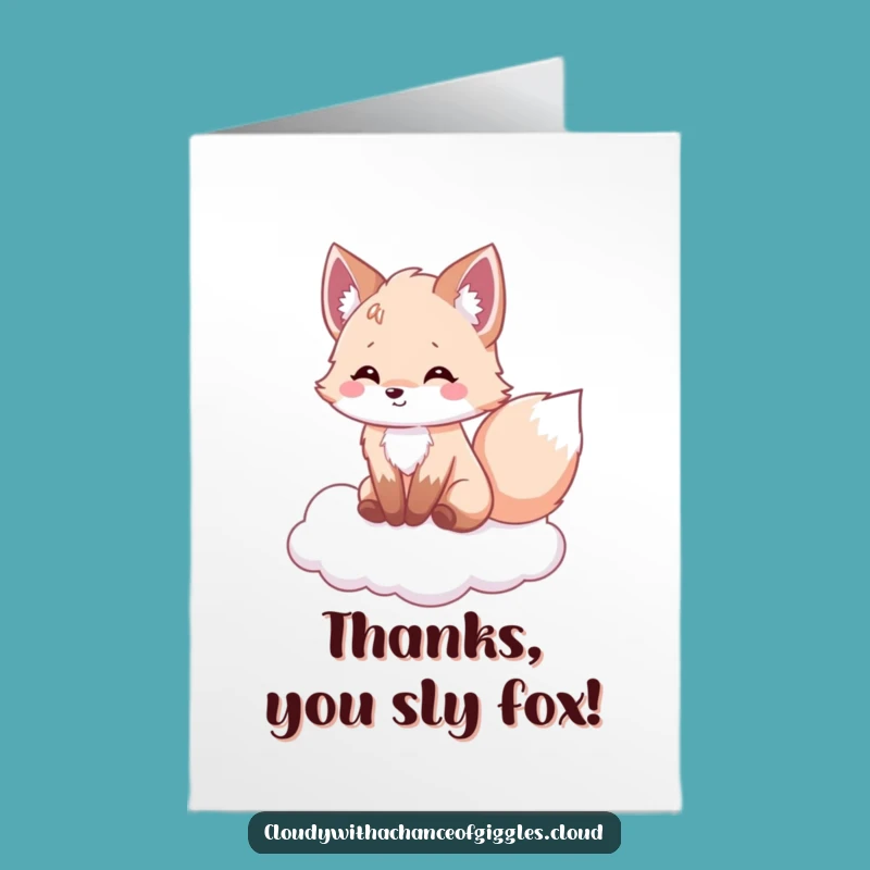 Free Printable Fox Thank You Card: Grateful Cloud Fox, Funny Downloadable Gift for Expressing Thanks