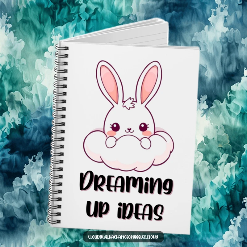 Funny Kawaii Bunny Notebook: A cute bunny peeking from a plump, happy cloud, perfect for journaling or notes.