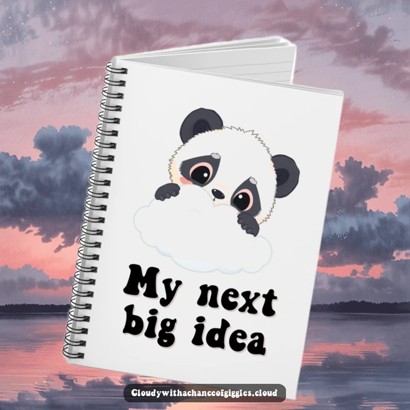 Funny panda cub notebook with a curious panda cub peeking from a cloud, perfect for jotting notes with a touch of wonder.