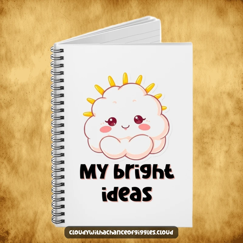 Funny notebook featuring a fluffy cloud with a sunshine face beaming brightly, perfect for jotting down notes with cheer.