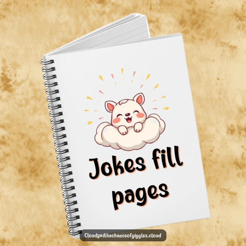 Funny Notebook cover featuring a shy animal peeking from a cloud bursting with laughter, ideal for happy notes.