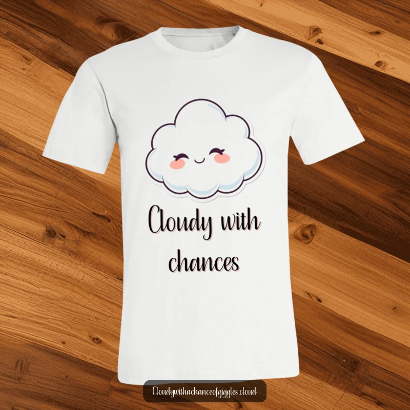 Funny whimsical cloud character winking with a friendly smile, a comfortable and humorous t-shirt.