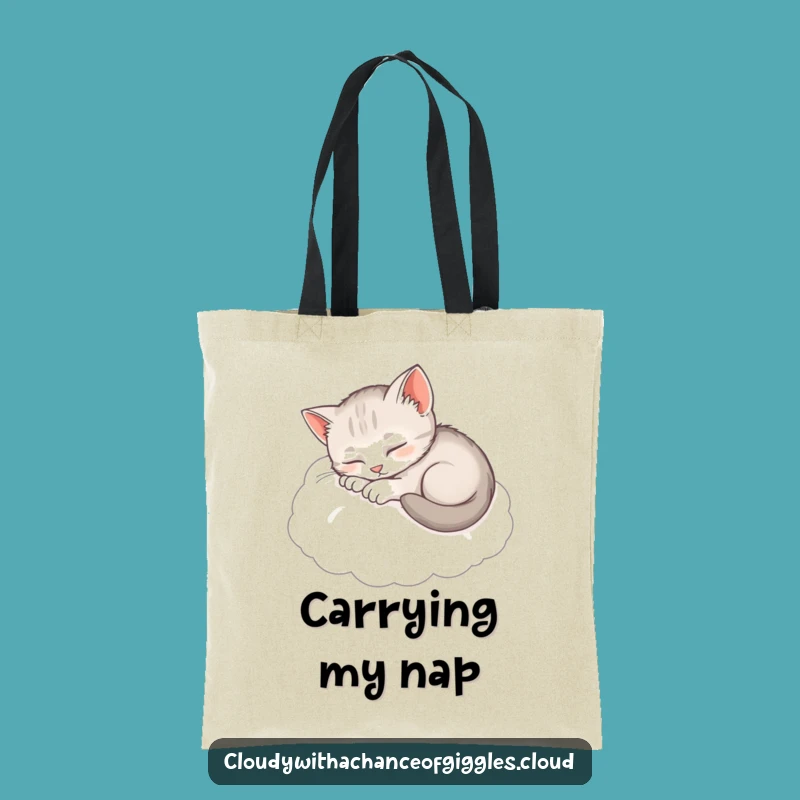 Funny Sleepy Kitten Tote Bag: Cozy Cloud Design, Essential Cute & Funny Gift