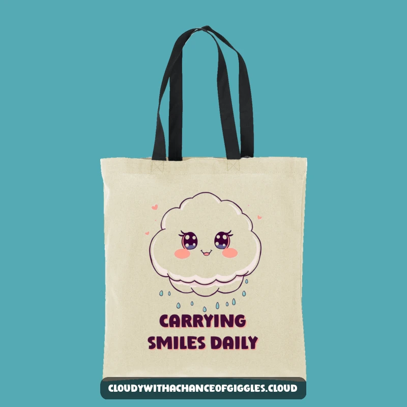 Funny Cloud Smiles Tote Bag: Carry Sunshine with Kawaii Cloud, Ideal Funny Gift